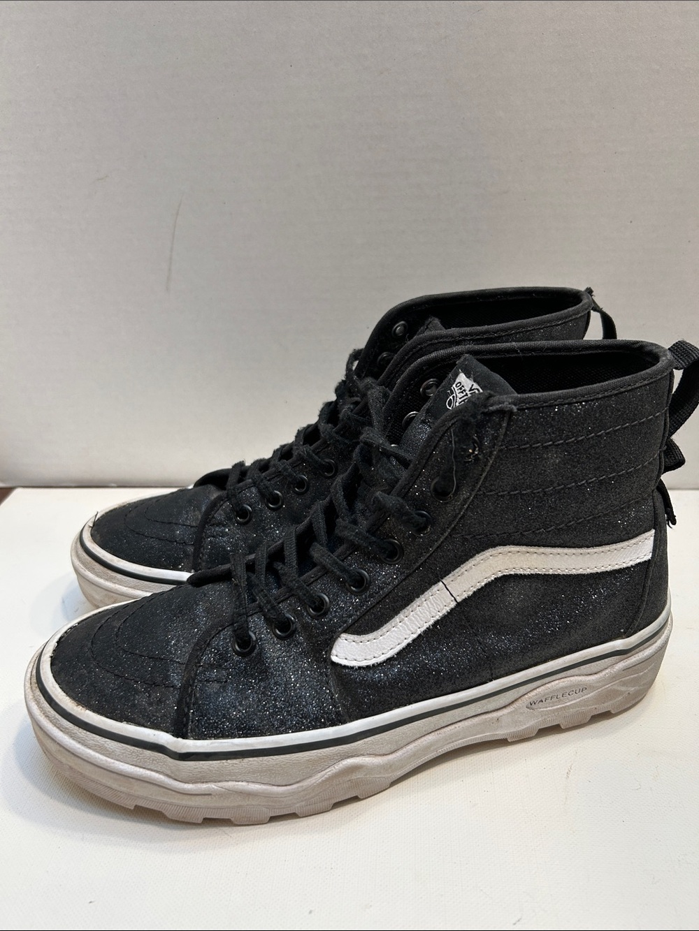 Vans Black sparkle High-Top Sneakers with White Side Stripe